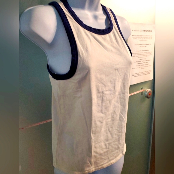 Forever 21 Tops - Large, Forever 21, White with Blue Trim Tank Top, Stretchy